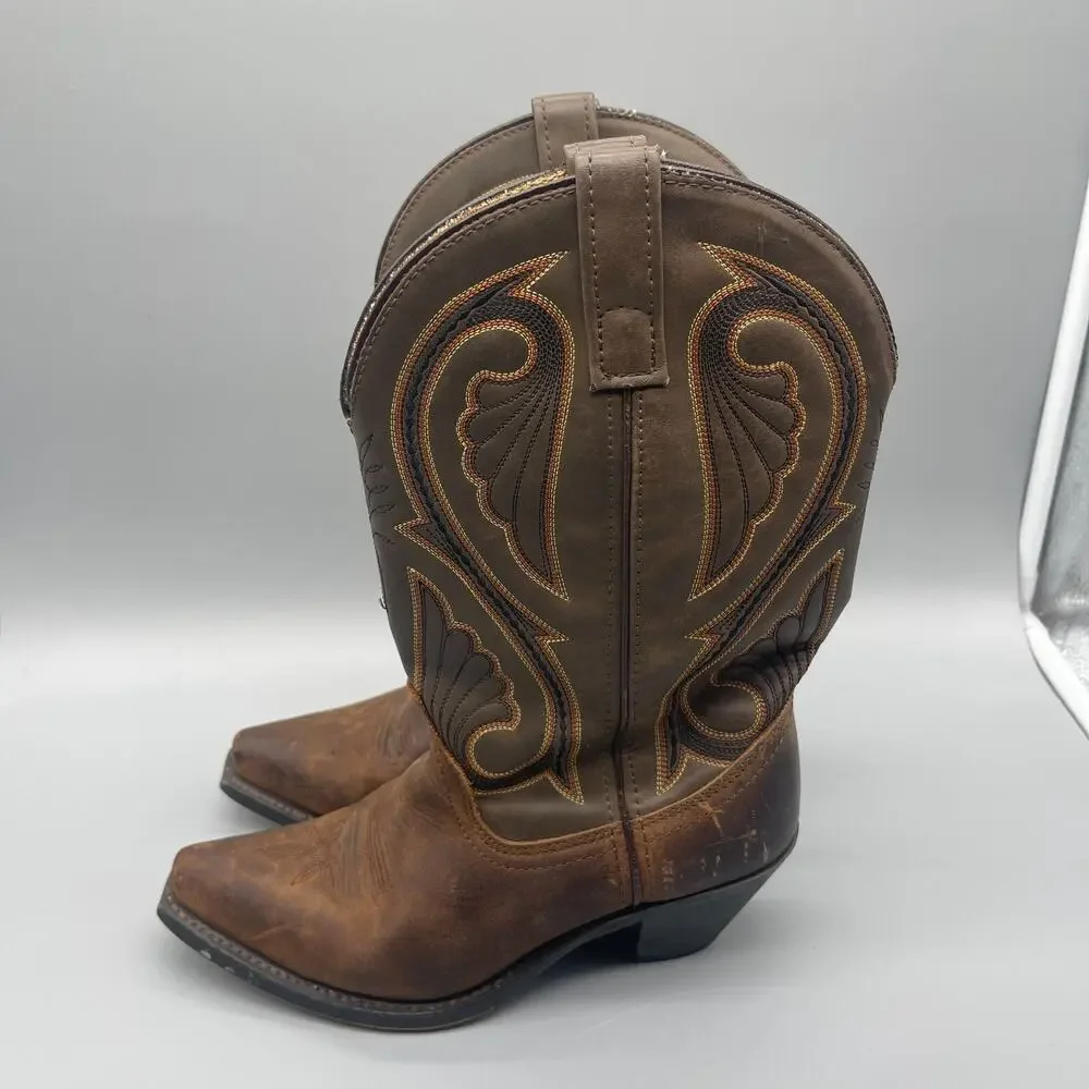 Laredo Lea Vamp Boots Womens 7.5 M Brown Embroidered Leather Western Cowboy - Picture 3 of 8